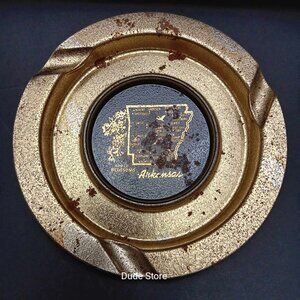 Vintage Mid-Century Arkansas 3-Slot TIN Ashtray - 5.75" x .50" - Gold Tone Color
